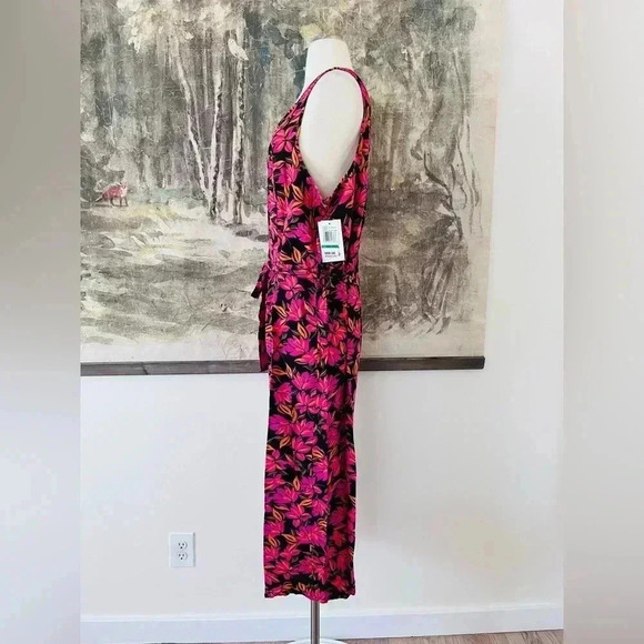 Kensie Tropical Floral Coral Combo Jumpsuit Size Large NWT $68 - Picture 5 of 11